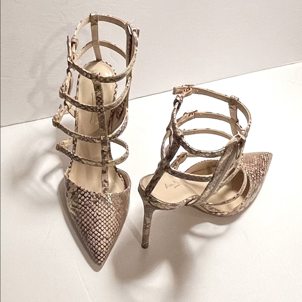 Anne Michelle Faux Snake Skin Cage Sandal